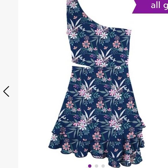 Trend blossoms Navy & Light Pink Floral One-Shoulder Ruffle-Hem Dress - Girls 10 - Picture 1 of 5